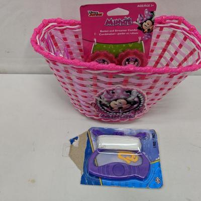 Minnie Mouse Bike Basket and Streamers, Kite - New, Damaged Packaging