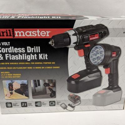 Drill Master Cordless Drill and Flashlight Kit - New