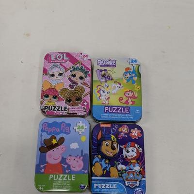 Set of 4 Mini Puzzles: Peppa Pig, Fingerlings, Paw Patrol, and L.O.L - New