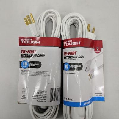 Hyper Tough 15- FT Extension Cord 2 Pack - New