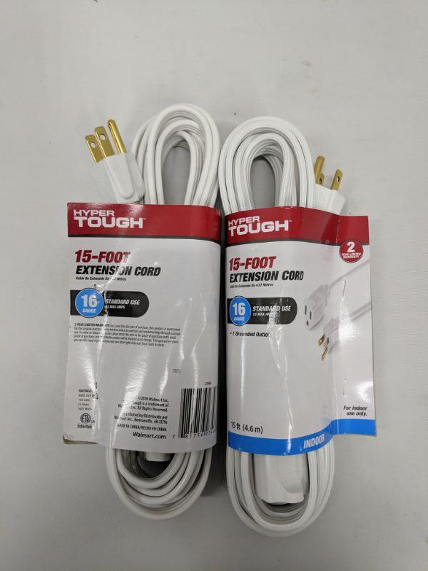 Hyper Tough 15 FT Extension Cord 2 Pack New