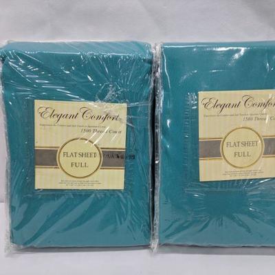 Set of 2 Elegan Comfort Teal 1200 Thread Count Sheet Full - New