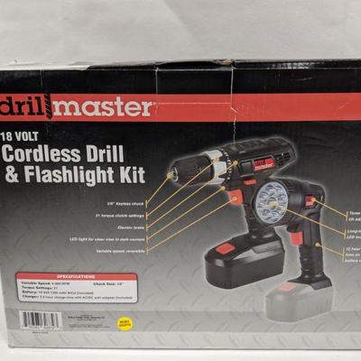 Drill Master Cordless Drill and Flashlight Kit - New