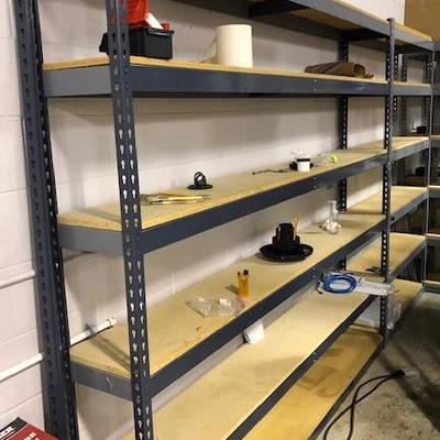 Frike Gallagher Steel Shelving Lot- 7 Sections (Forklift not included)