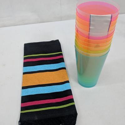 Colorful Cups and Dish Towel - New
