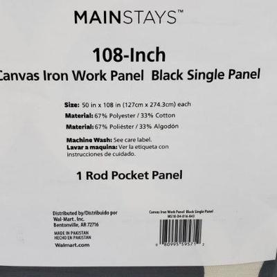 Set of 2 108 inch. Black Canvas Iron Work Panel, Rod Pocket Panels - New