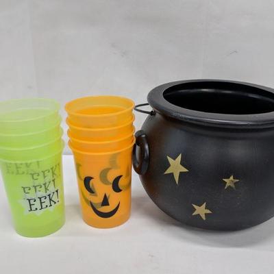 8 Halloween Cups and Cauldron - New