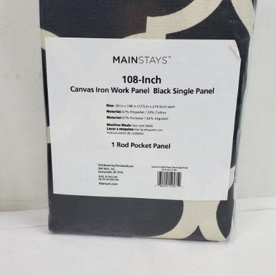 Set of 2 108 inch. Black Canvas Iron Work Panel, Rod Pocket Panels - New