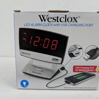 Westclox LED Alarm Clock W/ USB Charging Port - New