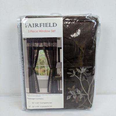Fairfield 5 Pc Window Set, Brown, Floral - New