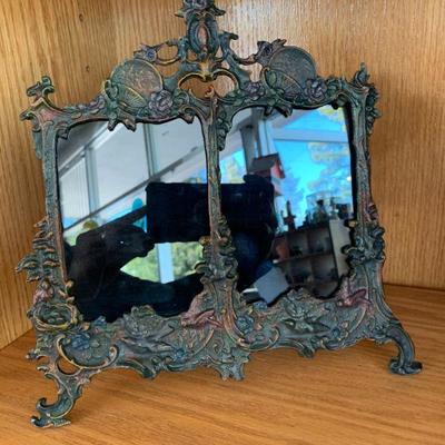 Vintage Metal Double Picture Frame Stand
