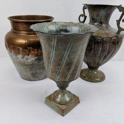 Rustic Metallic Vases (2) and Pot
