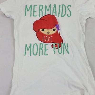 Junior Size Small Mermaids Have More Fun Shirt, Stain on Inside of Collar
