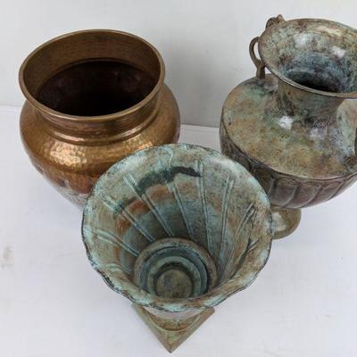 Rustic Metallic Vases (2) and Pot