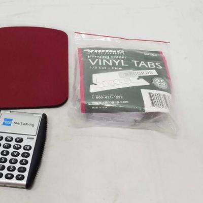 Office Supplies, Sm Mouse Pad, Vinyl Tabs & Calculator 
