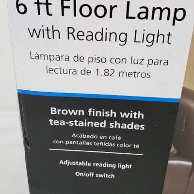 6ft Floor Lamp w/Reading Light, Brown Finish, Top Shade Broken