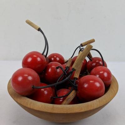 Decorative Wooden Cherries in Bowl