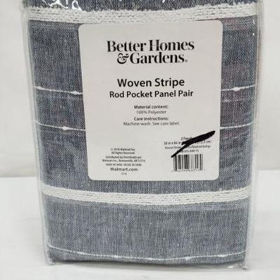Rod Pocket Panel Pair, Woven Stripe, White/Washed Indigo, 38 in x 84 in - New