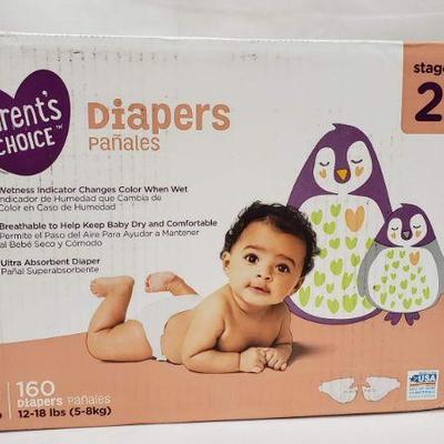 Size 2 (12-18 lbs) Diapers, Parent's Choice, 160 Diapers - New