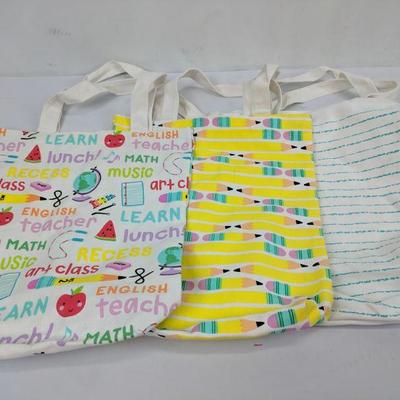 School Themed Tote Bags, Set of 3 - New