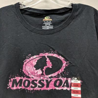 NWT Ladies' Mossy Oak Short Sleeve T- Shirt, Black/Pink, XL - New