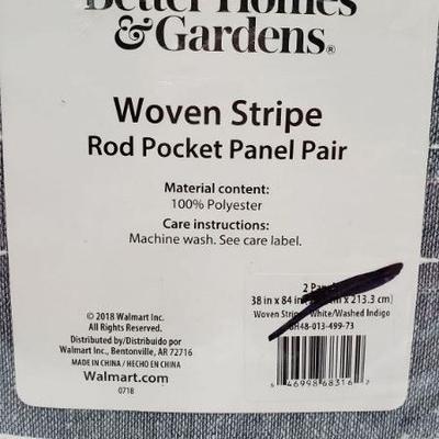 Rod Pocket Panel Pair, Woven Stripe, White/Washed Indigo, 38 in x 84 in - New