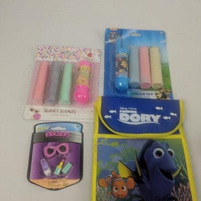 Misc. Kid's Lot: Chalk, Lunch Box, Erasers - New