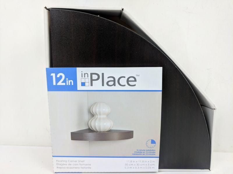 InPlace 12" Floating Corner Shelf, Brown New