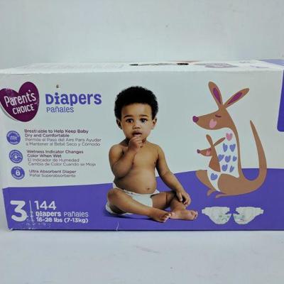 Parent's Choice Diapers Size 3, 144 Ct - New