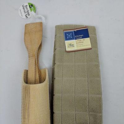 Kitchen Towel, Bamboo Utensil Set - New