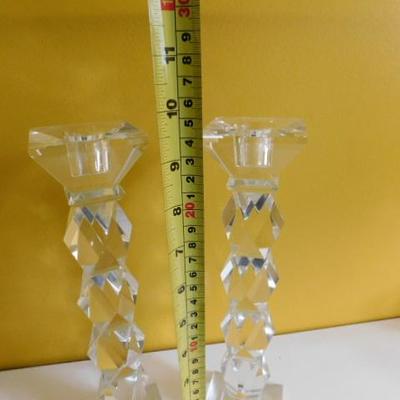 Pair of Cut Crystal Glass Candle Holders 10
