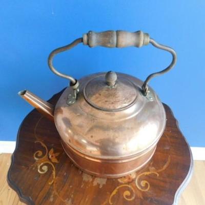 Vintage Large Copper Tea Kettle with Wood Handle 13