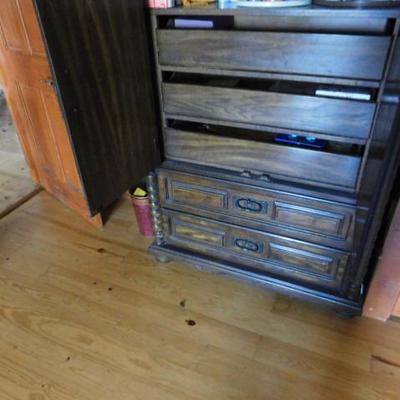 Vintage Walnut Armoire with Wardrobe Drawers (No Contents)