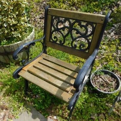 Cast Metal and Teak Wood Garden Chair