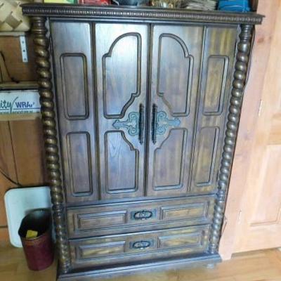 Vintage Walnut Armoire with Wardrobe Drawers (No Contents)