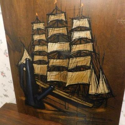 Hand Painted Cutty Sark On Oak Slab Back Ground Signed by Artist 22