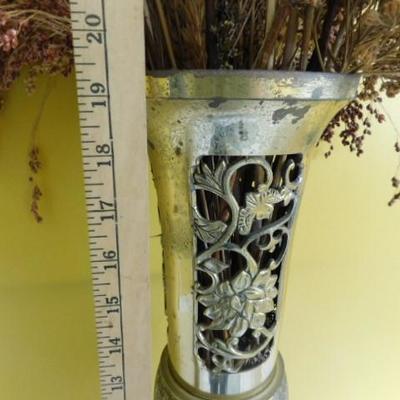 Pair of Tall Brass Plate Carved Vases 19