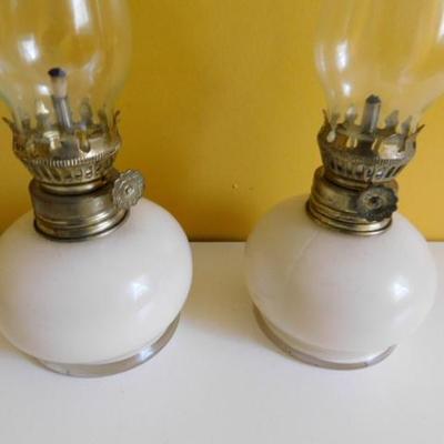 Set of Milk Glass Oil Lamps 8