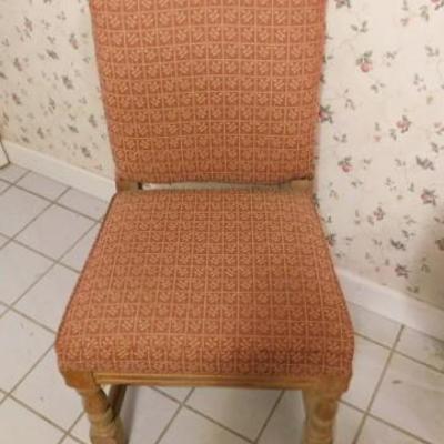 Set Of 6 Wood Framed Upholstered Chairs with Brass Button Accents
