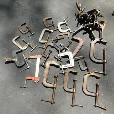 Large Collection of Metal C-Clamps and Wood Clamps (See All Pics)