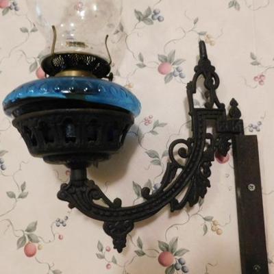 Vintage Cast Iron Wall Sconce Arm and Oil Lantern