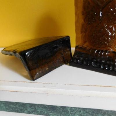 Vintage Amber Glass Owl Bookends 7