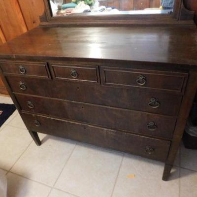 Antique Flame Mahogany Three over Three Dresser with Mirror 44