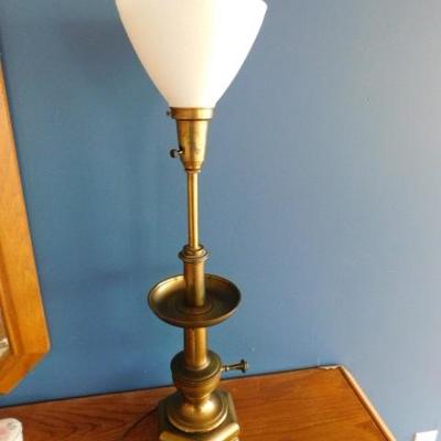 Set of Brass Table Lamps with Milk Glass Globe 30