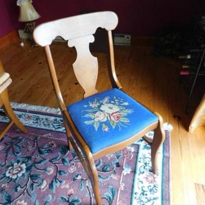 Set of 6 Maple Frame Dining Chairs with Needle Point Upholstered Seats