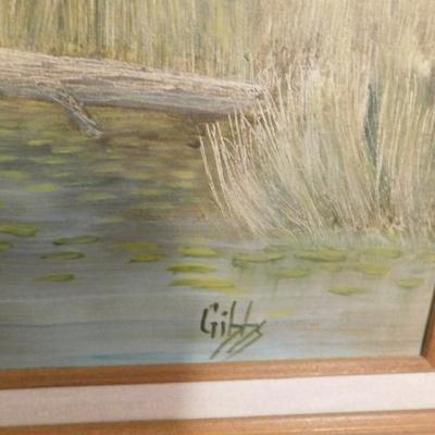 Framed Oil by Gibbs Boy Fishing 28:x25