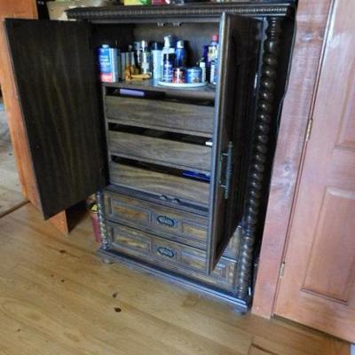 Vintage Walnut Armoire with Wardrobe Drawers (No Contents)