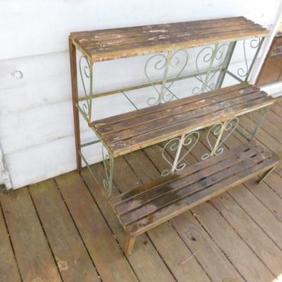 Large Triple Tier Wood and Metal Plant Stand 40