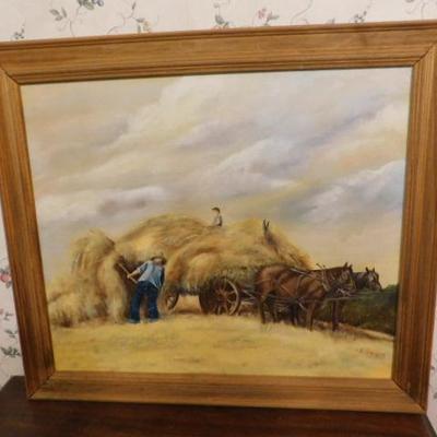 'Hay Wagon' Original Framed Oil by E. Phillips Marshall, NC 28