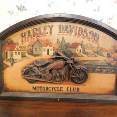 Large Wood Relief Cut Out Harley Davidson MC Sign 24